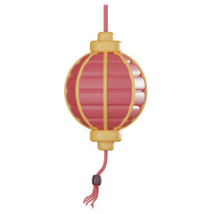 Obraz premium Chinese New Year Lantern 3D Icon, Festive Traditional Holiday Decoration in Vibrant Red 3D Render.