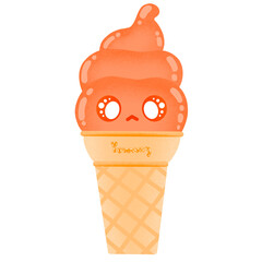 Cute Orange Ice Cream Mascot Character Kawaii Cartoon illustration Ice Cream Sticker Cute Ice Cream