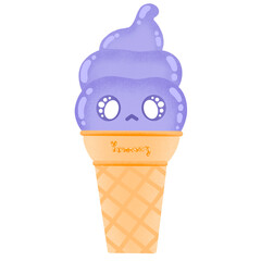 Cute Blueberry Ice Cream Mascot Character Kawaii Cartoon illustration Ice Cream Sticker Cute Ice Cream