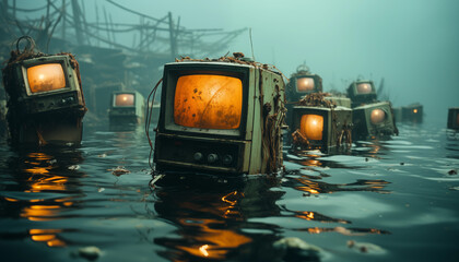 old tv in the river