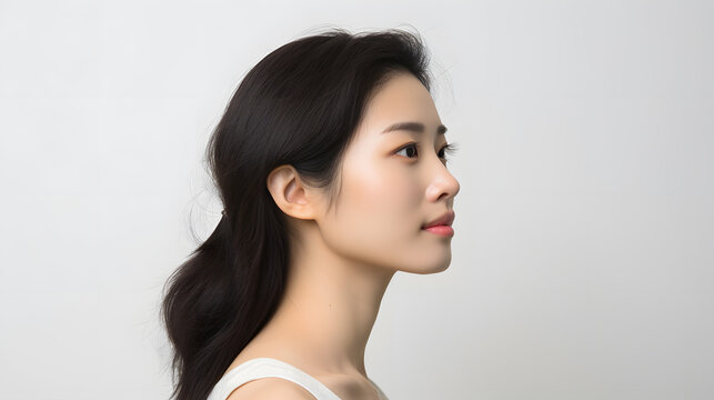 korean Woman in neutral wear, side view