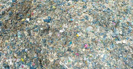Aerial view, piles of garbage, plastic bottles and garbage. waste sorting facility Concept of waste disposal and waste separation to preserve the environment and save the world.	