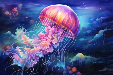 Fototapeta premium watercolor Jellyfish Ocean Water Jellyfish watercolor illustration. Medusa painting