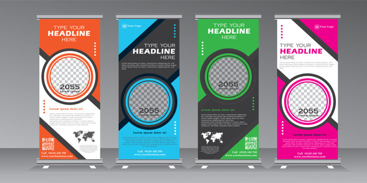 Roll up banner template design, banner layout, advertisement, pull up, image space roll up banner colorful background. print ready, vector eps 10