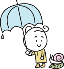 カタツムリを見つめる傘を持った女の子