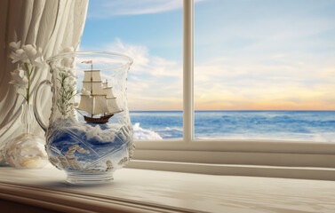 A captivating view of the ocean through a window.