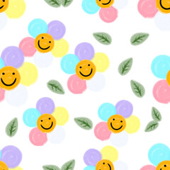 Seamless cartoon pattern cartoon joints smiling flowers popular fashion art learning materials children's work children's T-shirts repeat cute doodle art fabric pattern background paper
