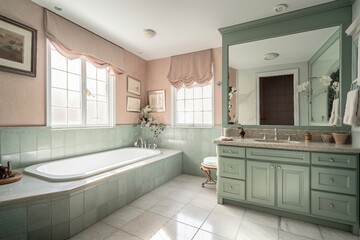 Modern and simple bathroom interior, suitable for catalog cover photos in magazines or advertisements. Generative AI