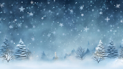 Fototapeta na wymiar scenery of christmast holiday with pine tree, snow background