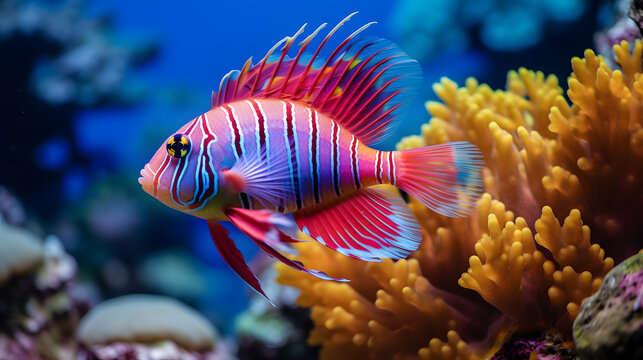 The tropical fish in the coral reef danced gracefully through the water, showcasing a stunning array of colors that rivalled even the most vibrant tropical flowers.