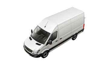 Delivery white van with space for text isolated over on transparent background.