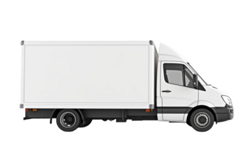 Delivery white van with space for text isolated over on transparent background.