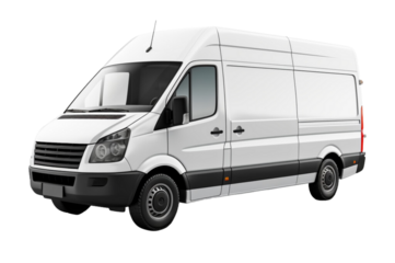 Delivery white van with space for text isolated over on transparent background.