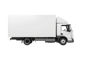 Delivery white truck with space for text isolated over on transparent background.