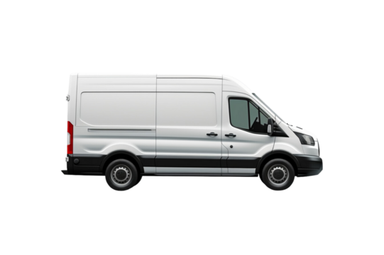 Delivery white van with space for text isolated over on transparent background.
