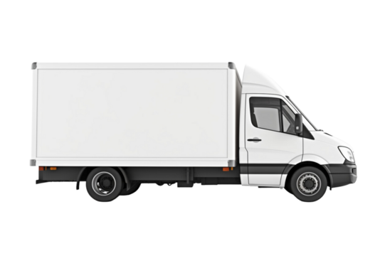 Delivery white van with space for text isolated over on transparent background.