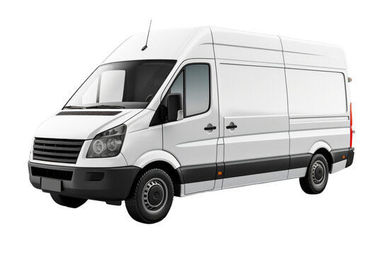 Delivery white van with space for text isolated over on transparent background.