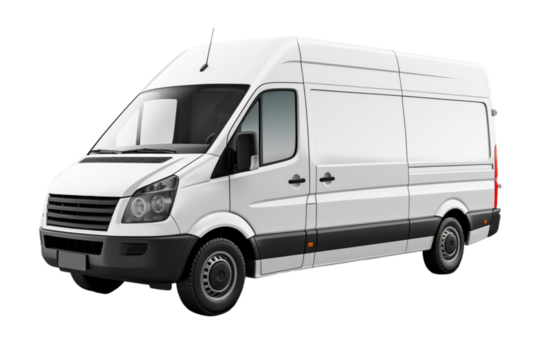 Delivery white van with space for text isolated over on transparent background. - Powered by Adobe