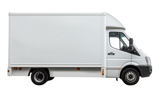 Delivery white truck with space for text isolated over on transparent background.