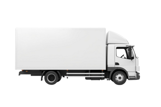 Delivery white truck with space for text isolated over on transparent background.