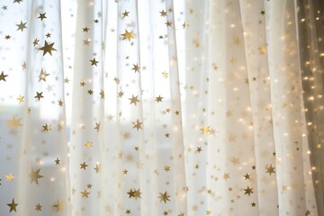 airy style curtains, shimmering light white gold, splendor, stars, confetti amazing background