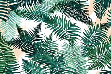 Fototapeta na wymiar Tropical fern leaves pattern background. Generative AI.