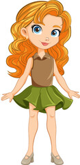 Smiling Cartoon Character of a Cute Girl in Mini Skirt