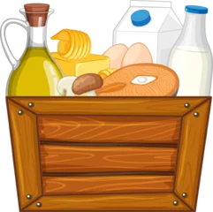 Rolgordijnen Assorted Food Products in Wooden Crate © GraphicsRF