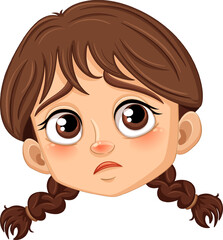 Sad Girl with Braids: A Vector Cartoon Illustration