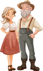 Foto op Plexiglas Happy Couple of Farmers in Cartoon Style © GraphicsRF