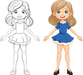 Cheerful Girl Cartoon Character Standing and Smiling