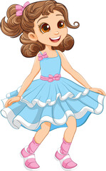 Joyful Cartoon Character: Happy Girl Dancing with Delight