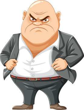 Grumpy Bald Middle-Age Mafia Man Cartoon Character