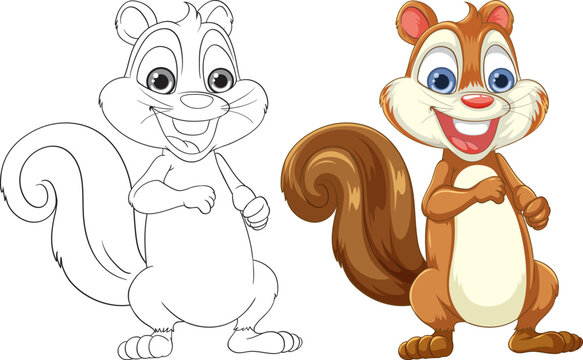 Happy Smiling Squirrel Cartoon Character for Coloring Pages