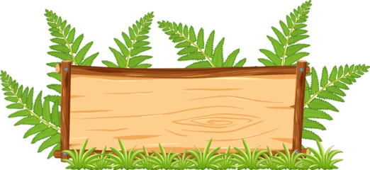 Foto op Plexiglas Fern Plants Surrounding Wooden Banner in Vector Illustration © GraphicsRF