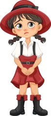 Rolgordijnen Cute Girl with Sad Expression in Cartoon Style © GraphicsRF