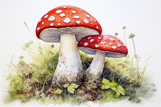 watercolor mushrooms painting Hand-drawn watercolor mushrooms