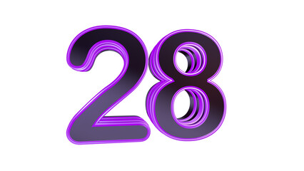 Purple glossy 3d number 28