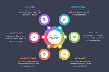 Circle infographic template with six elements, business infographics, vector eps10 illustration