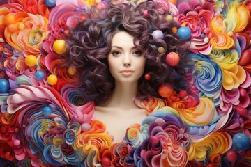 カラフルな女性ポートレート,Generative AI AI画像