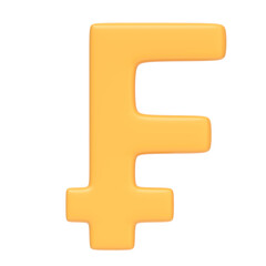 Franc sign isolated on white background. 3D icon, sign and symbol. Cartoon minimal style. Front view. 3D Render Illustration