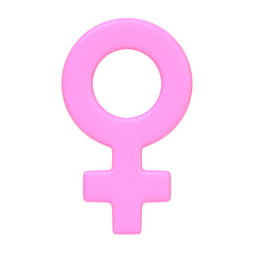 Pink woman symbol isolated on white background. 3D icon, sign and symbol. Cartoon minimal style. Front view. 3D Render Illustration