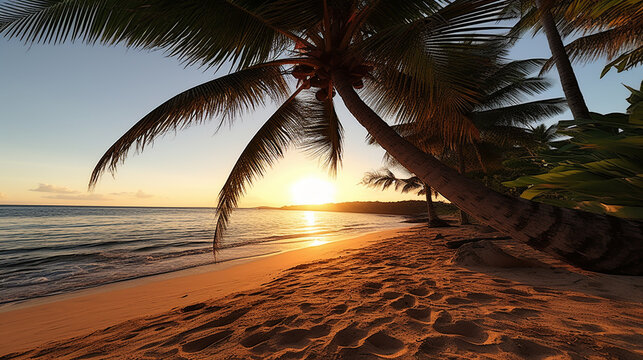 sunset at the beach HD 8K wallpaper Stock Photographic Image 