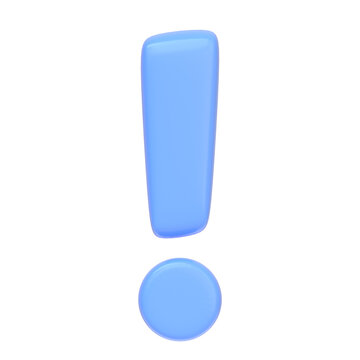 Blue exclamation mark isolated on white background. 3D icon, sign and symbol. Cartoon minimal style. Front view. 3D Render Illustration