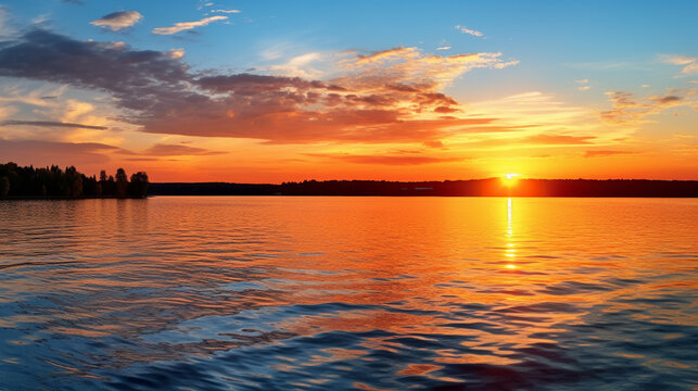 sunset over the river HD 8K wallpaper Stock Photographic Image 