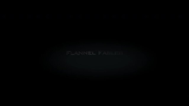 Flannel fables 3D title metal text on black alpha channel background