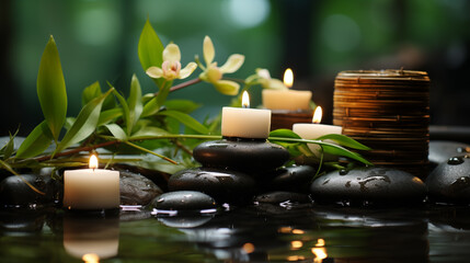 spa still life with candles and stones