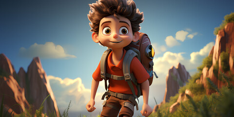 A 3D rendering of a cartoon-like boy with a backpack, Generative AI