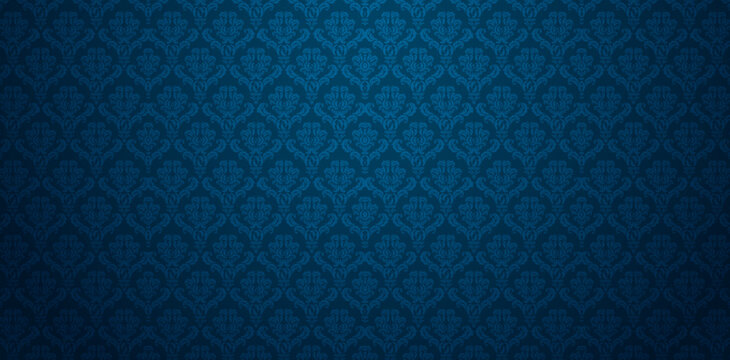 Fototapeta vector illustration seamlessly patterns dark blue damask wallpaper for Presentations marketing, decks, Canvas for text-based compositions: ads, book covers, Digital interfaces, print design templates