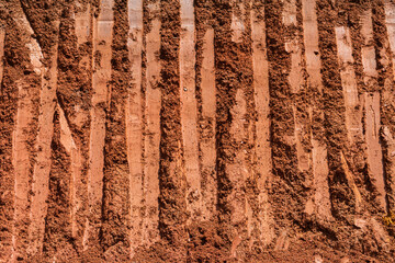 Soil ground texture background. Leveling ground of backhoe, Construction concept